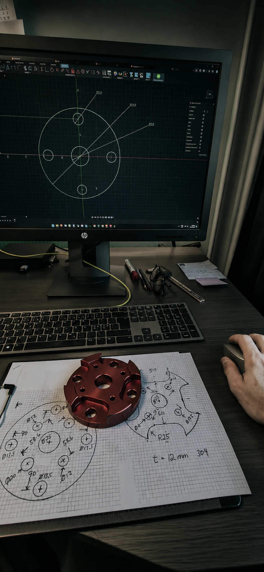 Projekt CAD, szkic techniczny i detal produkcyjny